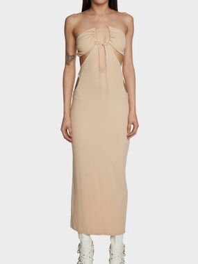 Dolls Kill Strapless Midi Dress in Light Brown